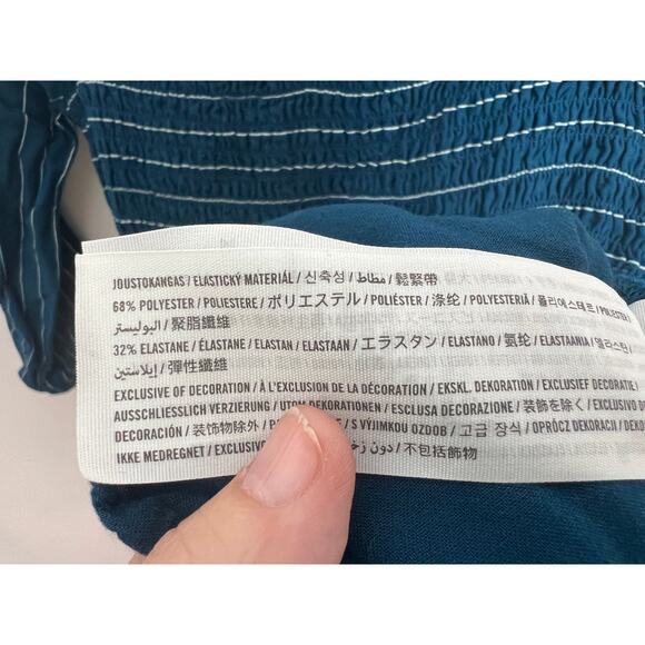 Abercrombie Kids Girls Dress 11/12 Blue Striped Smocked Peasant Style - Picture 8 of 10